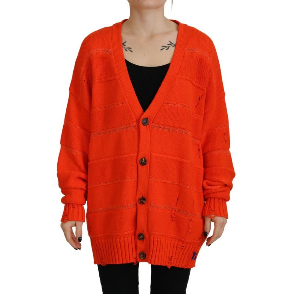 Dsquared² Orange Cotton Knitted Buttoned Cardigan Women's Sweater